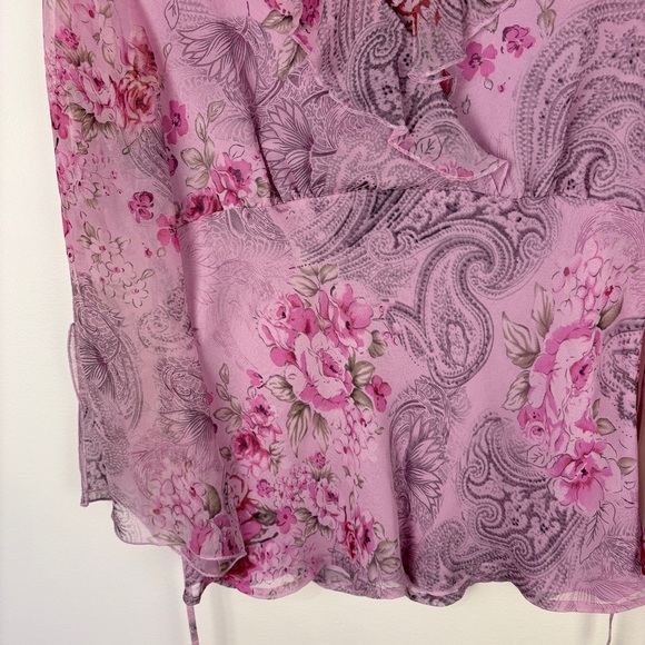 Vintage Y2K Silk Pink Floral Long Sleeve Blouse Babydoll Fairy - Picture 6 of 6